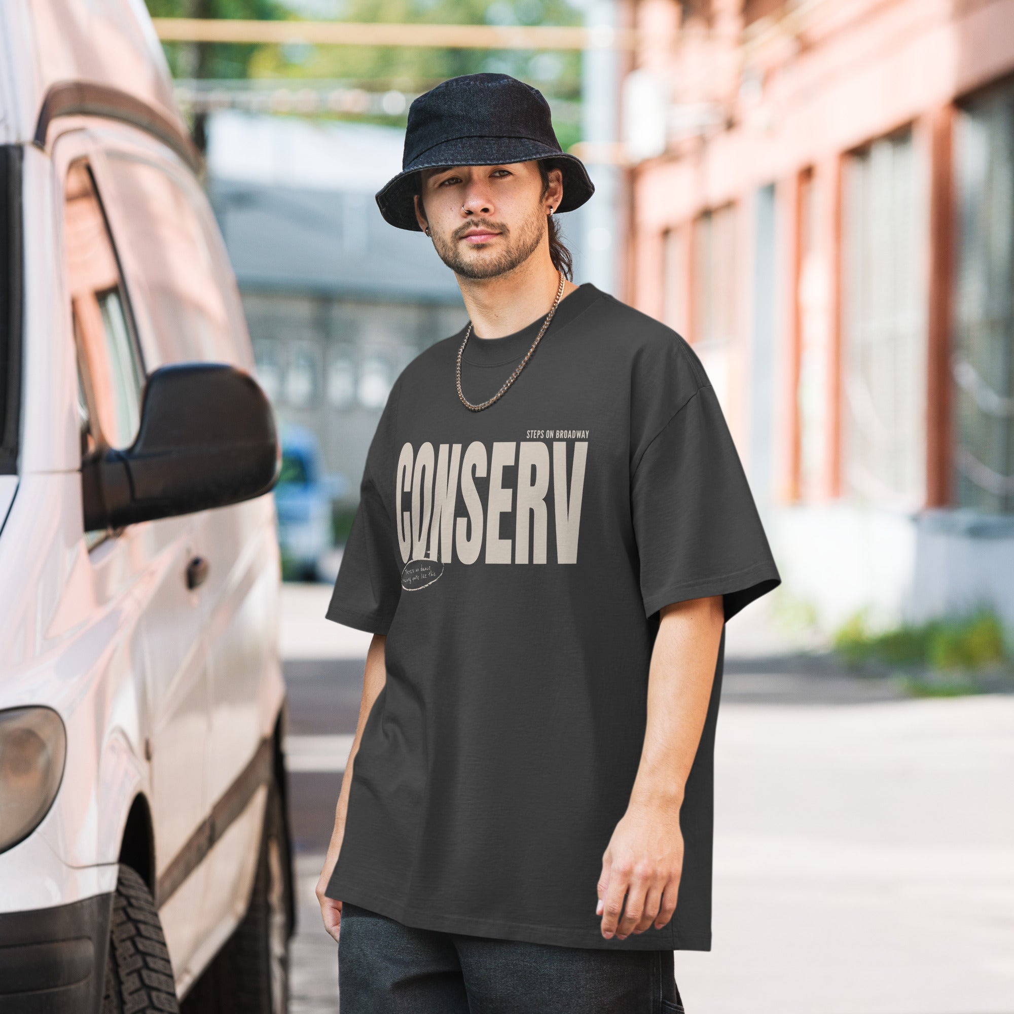 Conservatory Oversized Tshirt: Charcoal and Beige – Steps on